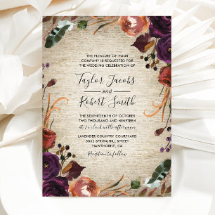 Convites Rustic Chateau Butterum & Plum Floral Wedding