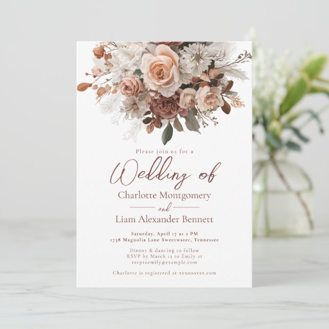 Convites Rustic Chic Elegant Boho Blush Floral Wedding (Em pé/Frente)