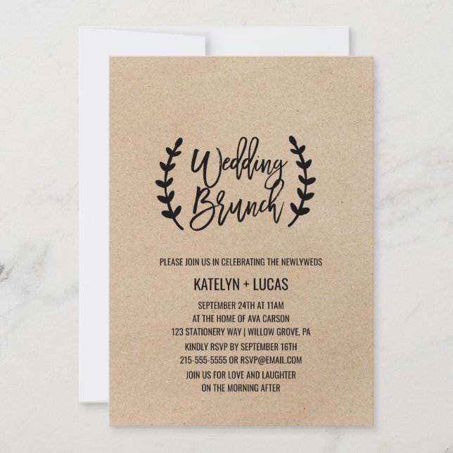 Convites Rustic Chic Faux Kraft Calliografia Casamento Brun (Frente)