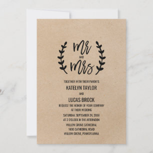 Convites Rustic Chic Faux Kraft Mr & Mrs Wedding