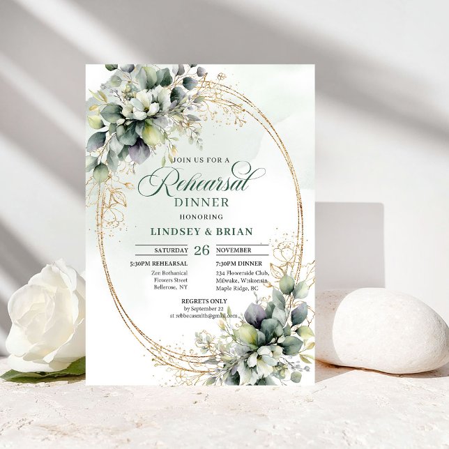 Convites Rustic Chic Jantar de Ensaio Eucalipto Verde Empoe (Rustic Chic Rehearsal Dinner Dusty Green Eucalyptus)