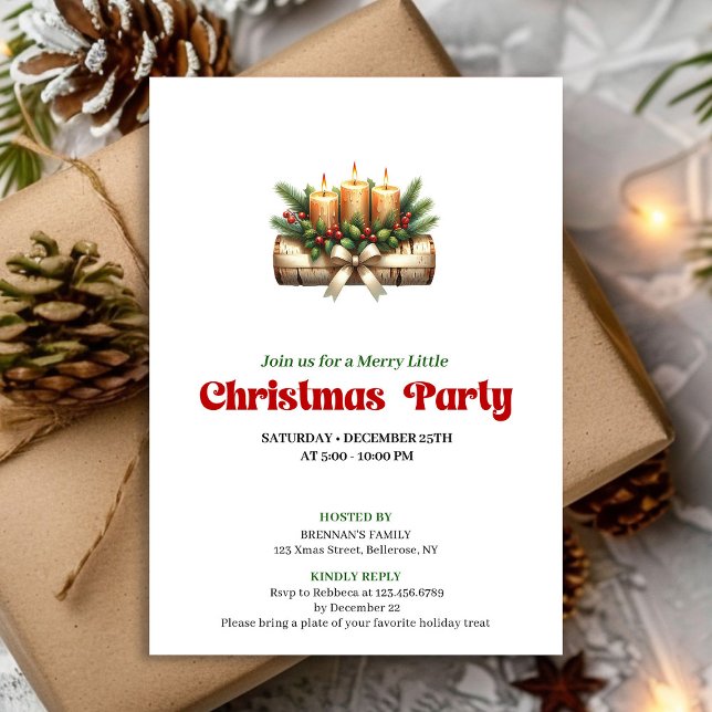 Convites Rustic Christmas decoration invite editable card (Elegant Christmas Candles Party Invitation)