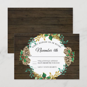 Convites Rustic Christmas Greenery Wreath Watercolor RSVP
