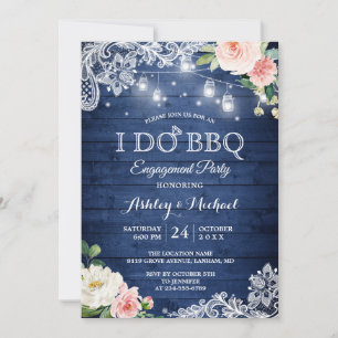 Convites Rustic Classic Blue I DO CHURRASCO Festa de noivad