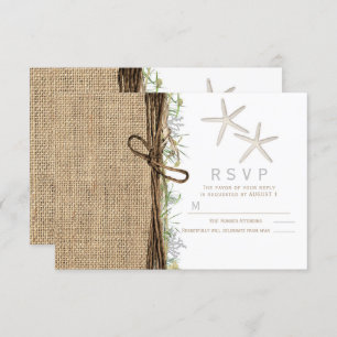 Convites Rustic Coastal Beach Starfish Burlap Casamento RSV