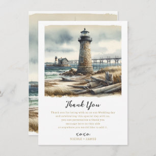 Convites Rustic Coastal Lighthouse Beach Obrigado