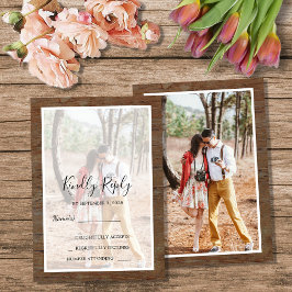 Convites Rustic country barn wood photo wedding RSVP
