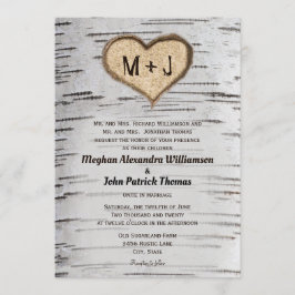 Convites Rustic Country Birch Tree Inicials Heart Weding