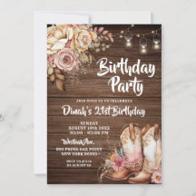 Rustic Country Boots Cowgirl Floral Aniversário