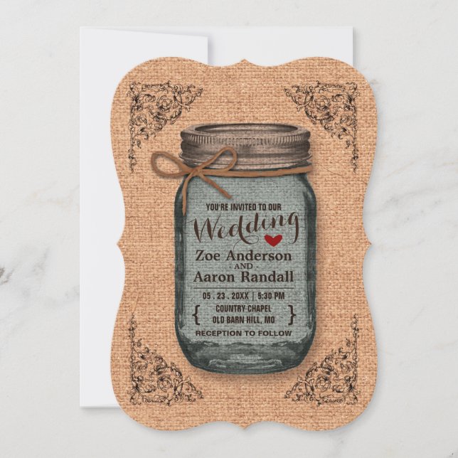 Convites Rustic Country Burlap Jar Casamento vintage 2 (Frente)