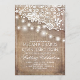 Convites Rustic Country Burlap String Luzes Lace Casamento