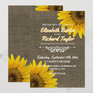 Convites Rustic Country Burlap Sunflower Casamento Floral