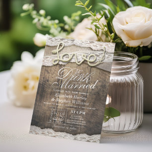 Convites Rustic Country Lace EAT Beber Casar-Se
