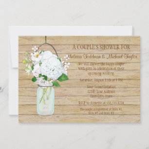 Convites Rustic Country Mason Jar Flowers White Hydrangeas
