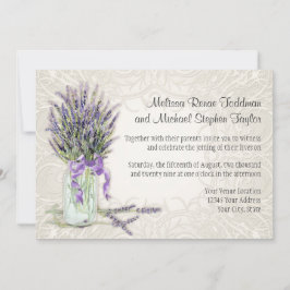Convites Rustic Country Mason Jar Lace em Floral de Lavanda