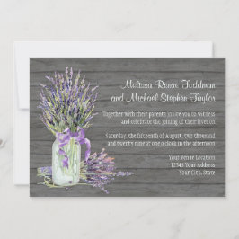 Convites Rustic Country Mason Jar Lace em Floral de Lavanda