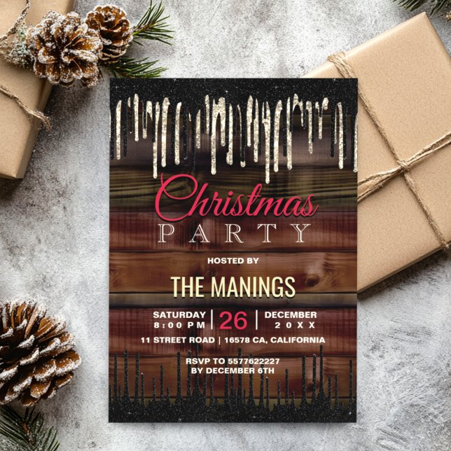 Convites Rustic Country Natal Holiday - Ouro preto (Criador carregado)