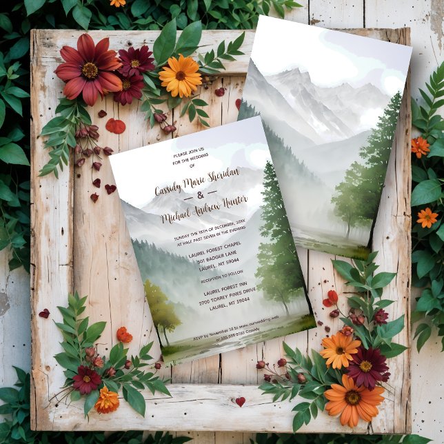 Convites Rustic Country Style Mountains & Forest Landscape (Rustic Country Style Mountains & Forest Landscape Invitations Cards.)