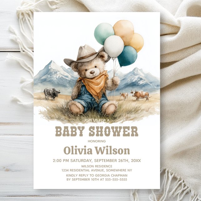 Convites Rustic Country Teddy Bear Baby Shower Invitation (Criador carregado)
