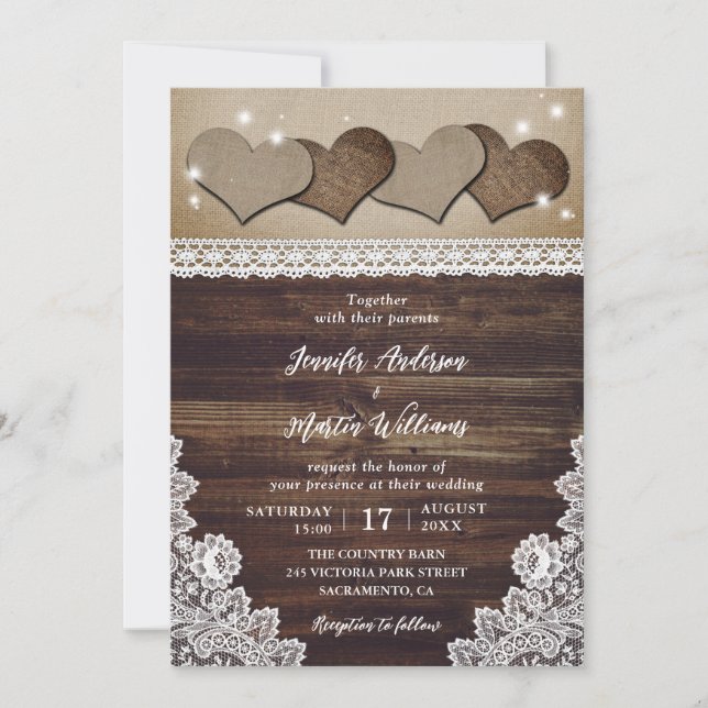 Convites Rustic Country Vintage Burlap e Lace Weds (Frente)