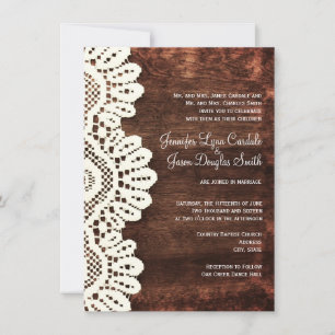 Convites Rustic Country Wood Lace Casamento