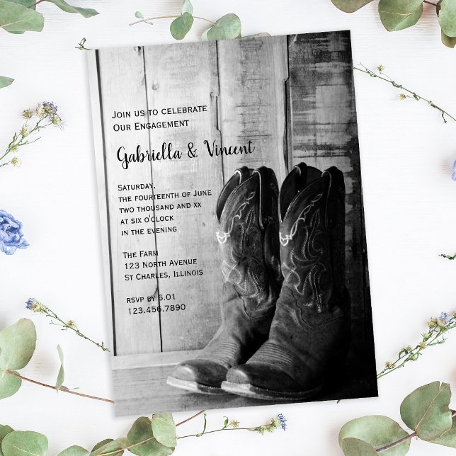 Convites Rustic Cowboy Boots Festa de noivado Ocidental (Criador carregado)