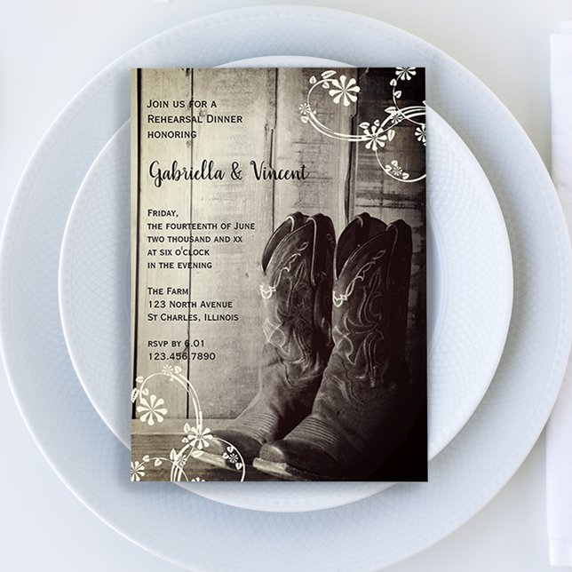 Convites Rustic Cowboy Boots Janto de Ensaios Ocidentais (Criador carregado)