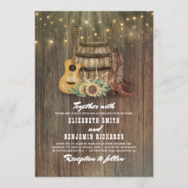 Convites Rustic Cowboy Boots Sunflower Wine Barrel Wedes