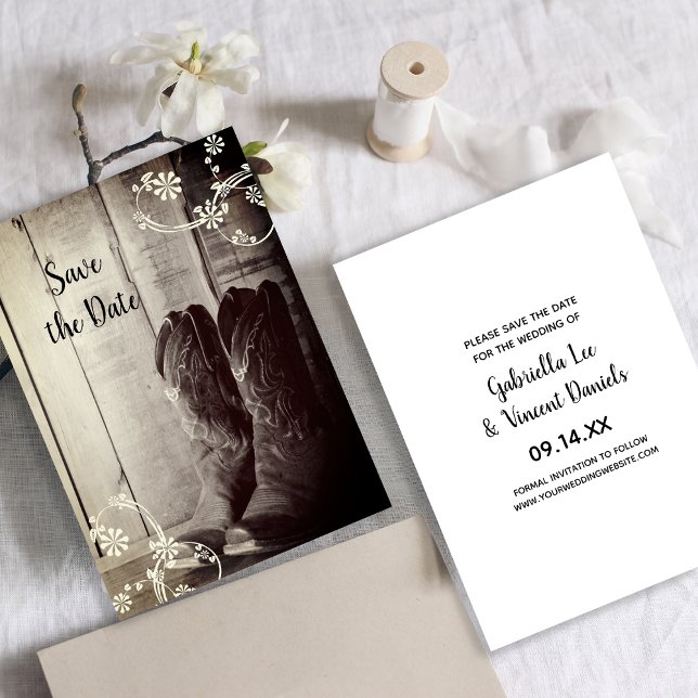 Convites Rustic Cowboy Boots Western Weding Date (Criador carregado)