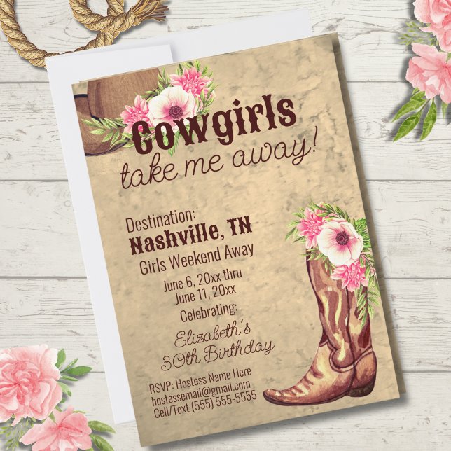Convites Rustic Cowgirl aniversário de 30 anos Nashville (Criador carregado)