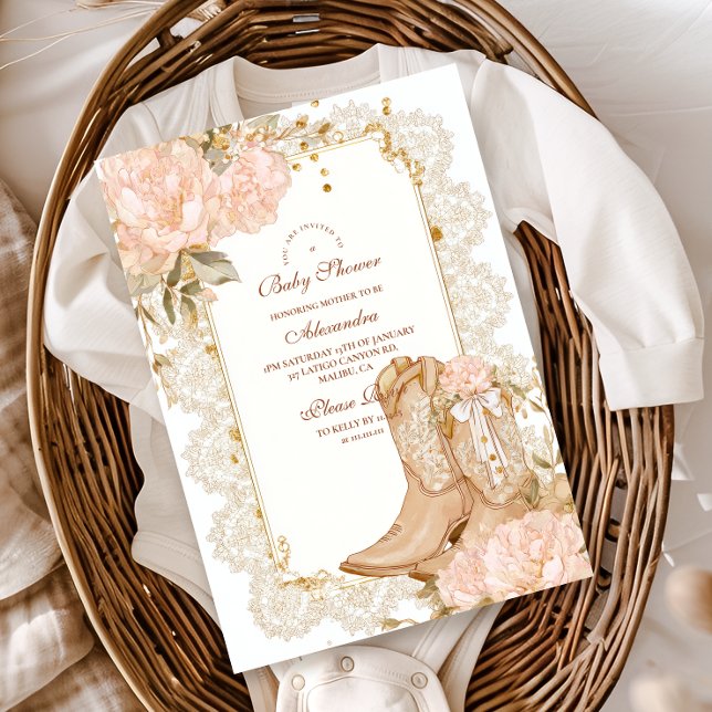 Convites Rustic Cowgirl Boots Chá de fraldas Floral (Criador carregado)