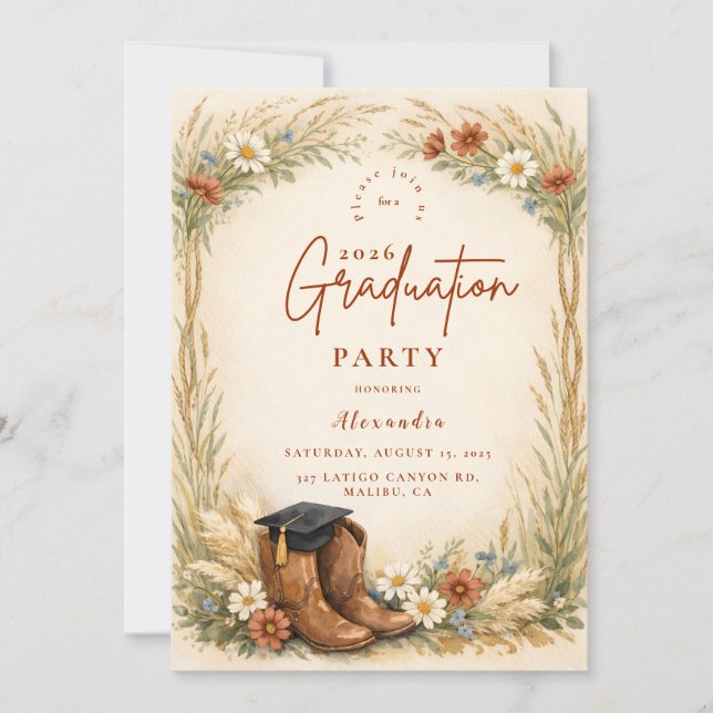 Convites Rustic Cowgirl Graduation Party (Frente)