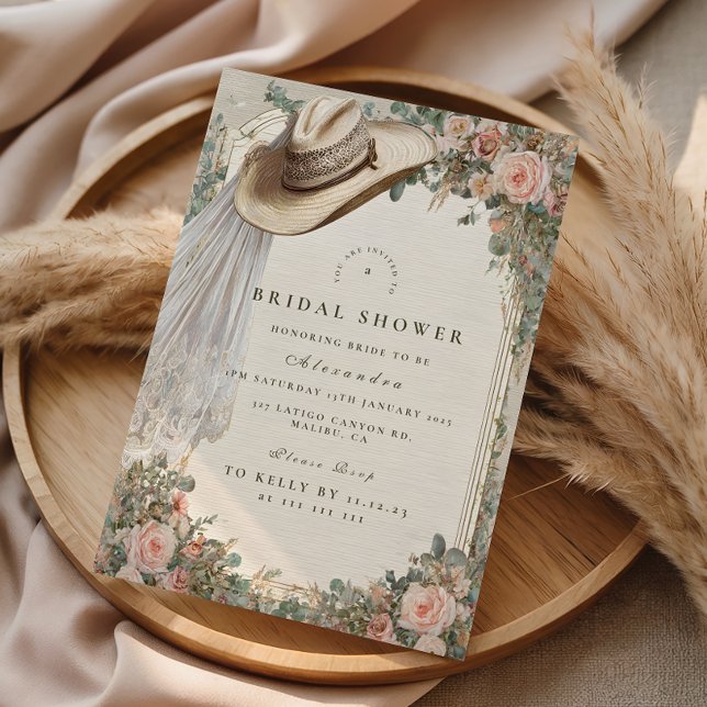 Convites Rustic Cowgirl Hat Floral Bridal Shower (Criador carregado)