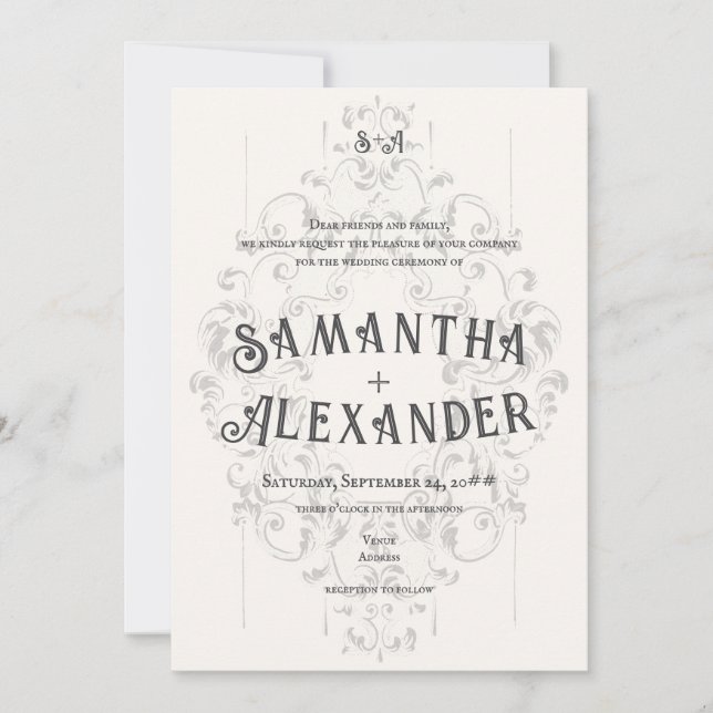 Convites Rustic Crest Ivory White Velho Casamento Gótico Im (Frente)