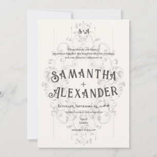 Convites Rustic Crest Ivory White Velho Casamento Gótico Im