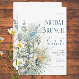 Convites Rustic Daisies & Dusty Blue Floral Bridal Brunch