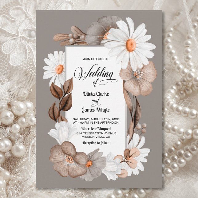 Convites Rustic Daisy Floral Wedding (Criador carregado)