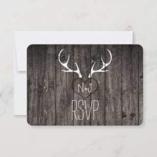 Convites Rustic Deer Antlers & Carved Heart Weding RSVP