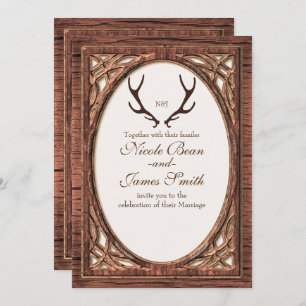 Convites Rustic Deer Antlers - Duas Madeira de Tom - Convid