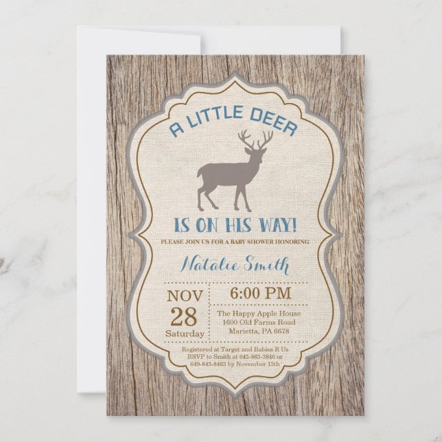 Convites Rustic Deer Chá de fraldas Invitation Boy (Frente)