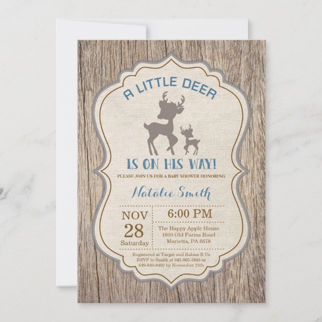 Convites Rustic Deer Chá de fraldas Invitation Boy (Frente)