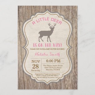 Convites Rustic Deer Chá de fraldas Invitation Girl