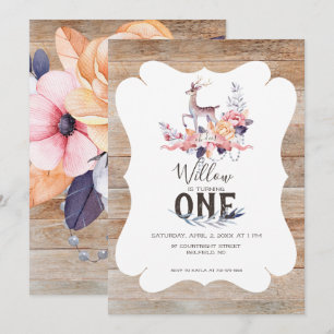 Convites Rustic Deer Primavera Birthday