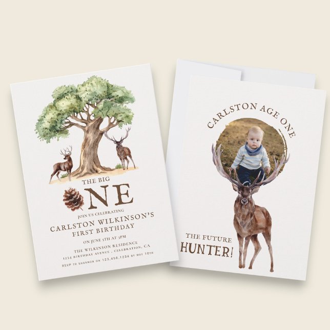 Convites Rustic Deer "The Big ONE" First Birthday Invitatio (Criador carregado)