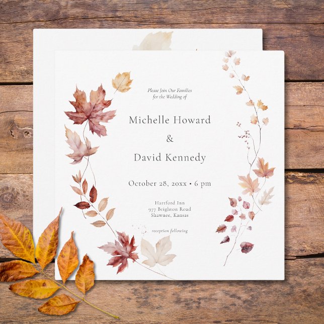 Convites Rustic Delicate Burgundy & Rust Fall Deixa Square (Rustic Delicate Burgundy & Rust Fall Leaves Square Invitation)