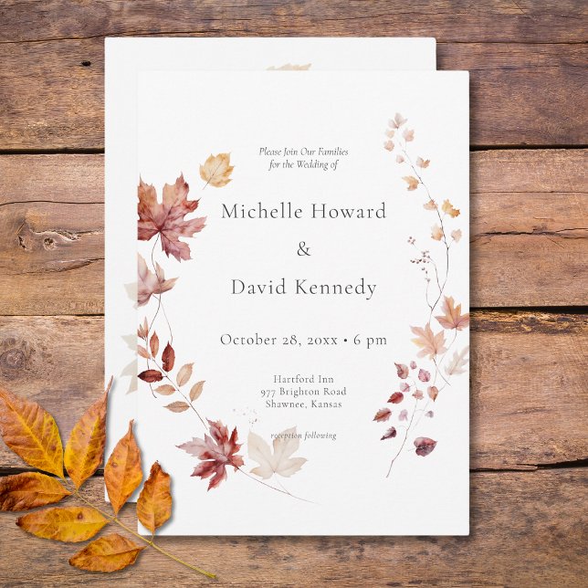 Convites Rustic Delicate Burgundy & Rust Fall Folaves (Rustic Delicate Burgundy & Rust Fall Leaves Invitation)