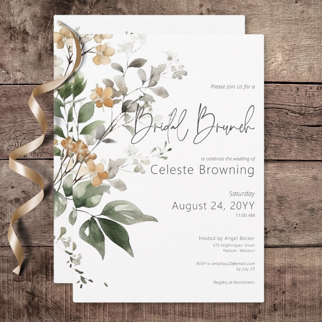 Convites Rustic Delicate Tan Fall Wildflower Bridal Brunch (Rustic Delicate Tan Fall Wildflowers Bridal Brunch Invitation)