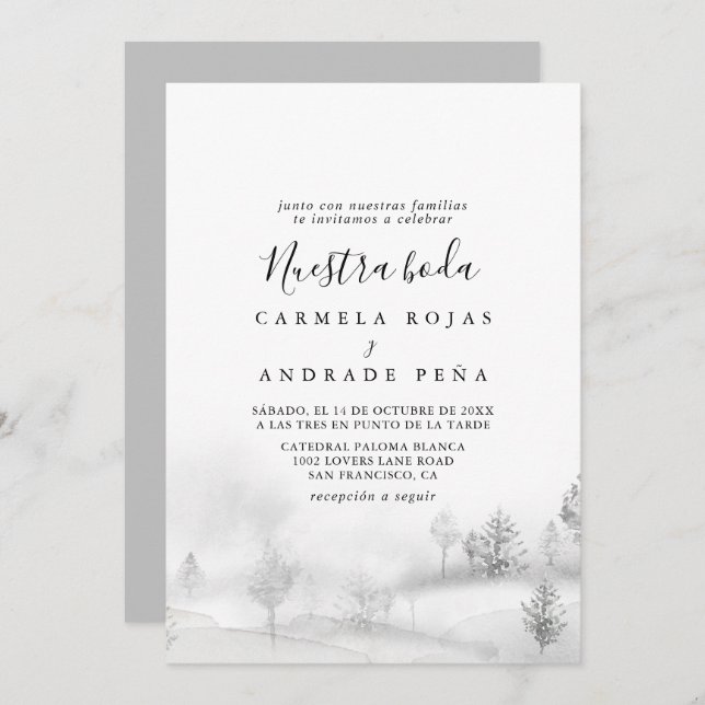 Convites Rustic Destination Winter Mountain Nuestra Boda (Frente/Verso)
