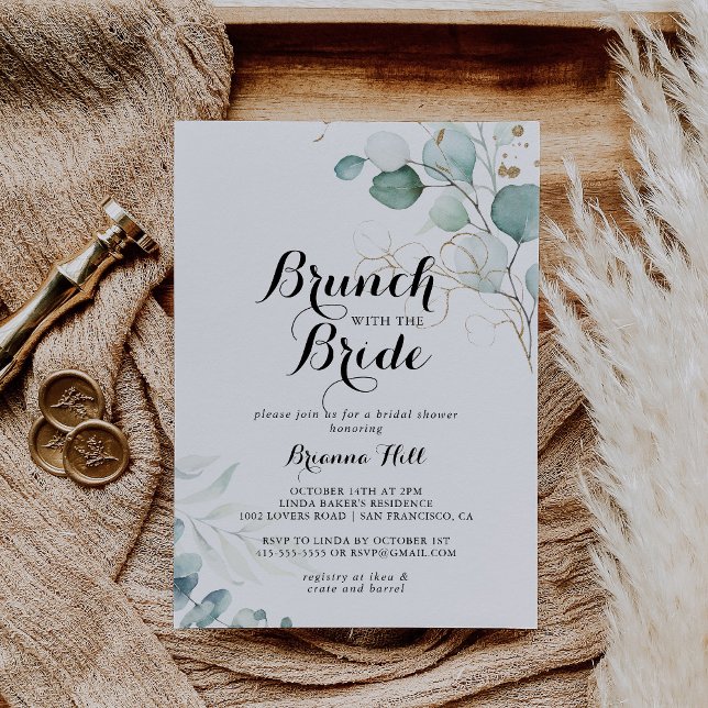 Convites Rustic Dourada Floral Brunch com o Chá Bride (Criador carregado)