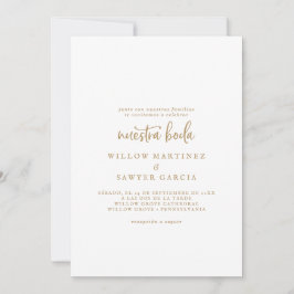 Convites Rustic Dourado Script Spain Nuestra Boda